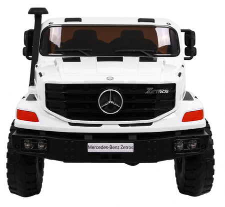 Auto na akumulator Mercedes-Benz Zetros dla dzieci Biały + 2-osobowy + Bagażnik + Pilot